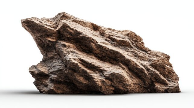 Large brown jagged rock boulder isolated on white background
