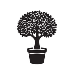 Obraz premium Minimalist Potted Jade Tree Silhouette Vector - Crassula Ovata Bonsai Money Tree Graphic