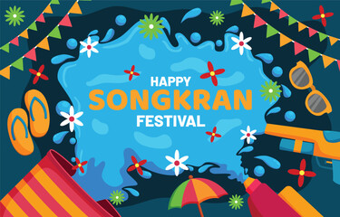 Happy Songkran Festival Background with Splash Water Element