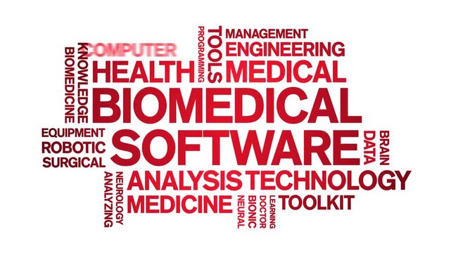 Biomedical software animated word cloud-text design animation tag kinetic typography seamless loop.