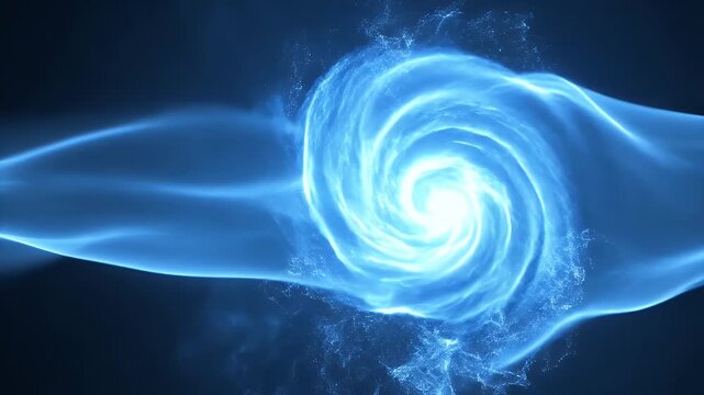 A luminous blue vortex spirals intensely, flanked by flowing energy on a dark background