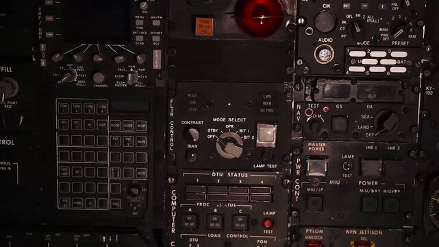 Aircraft with close up the cockpit flight deck control panel
