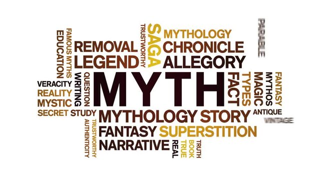 Myth animated word cloud-text design animation tag kinetic typography seamless loop.