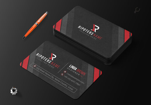 Dark & Light Modern Black and Red Corporate Business Card