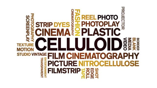 Celluloid animated word cloud-text design animation tag kinetic typography seamless loop.
