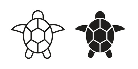 Obraz premium Sea turtle icon in a simple, black and white style.