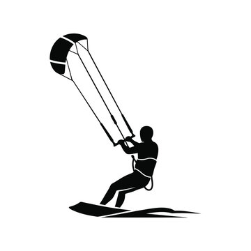 Vector icon of person kitesurfing in black and white Vector