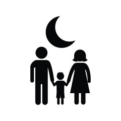 Family vector icon silhouette under crescent moon Vector © alien AZ