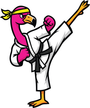 A Fierce Pink Flamingo Performing a Karate Kick