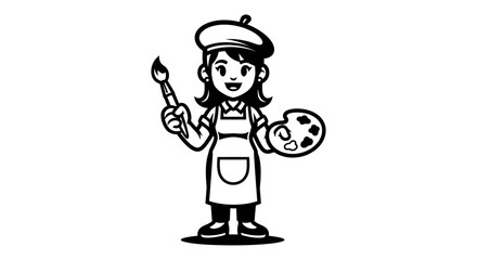 Female Painter Artist with Palette and Brush.