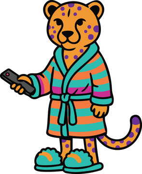 Lazy Cheetah Wearing a Bathrobe Holding a TV Remote