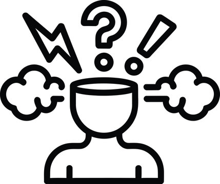 Mental stress line icon, frustrated person with steam and lightning, psychological pressure and headache concept, brain burnout vector illustration