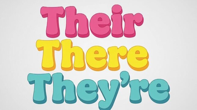 "Their There They're" with stacked letters and vibrant colors