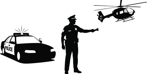 Police car with flashing lights and officer in dark silhouette © Jewel