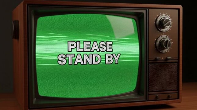 A screen indicating technical issues with a "please wait" message