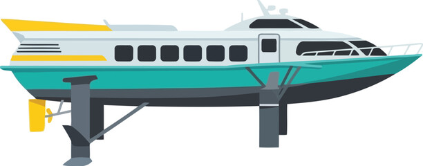 Fototapeta premium Modern hydrofoil passenger ferry illustration, isolated vector of high-speed water transport vessel
