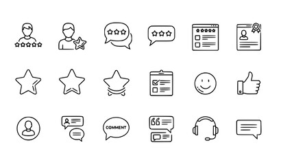 Fototapeta premium A set of line art icons representing customer review and feedback concepts