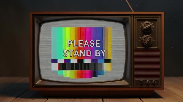 Technical issues with the vintage television screen are displayed. Please wait for a message with the test pattern