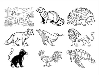 the animal bird and flower black vector bundle