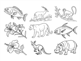 the animal bird and flower black vector bundle