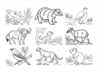 the animal bird and flower black vector bundle