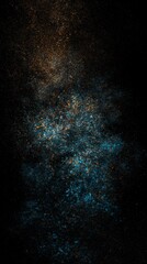 Obraz premium On the black background, there are evenly distributed, sandy-like yellow particles, resembling old film stock or cosmic dust, giving the picture a warm simulated texture