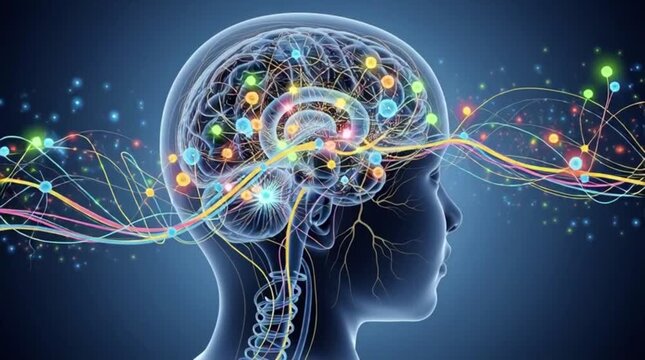 Illustration of a baby's developing brain showing neural connections and glowing synapses