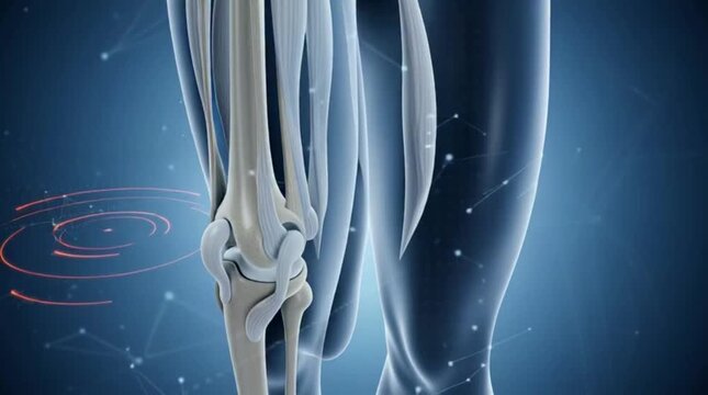 Digital depiction of human anatomy that emphasizes painful joints and surrounding areas, emphasizing such places with vivid colors and contemporary medical illustrations