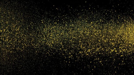 Fototapeta premium On the black background, there are evenly distributed, sandy-like yellow particles, resembling old film stock or cosmic dust, giving the picture a warm simulated texture