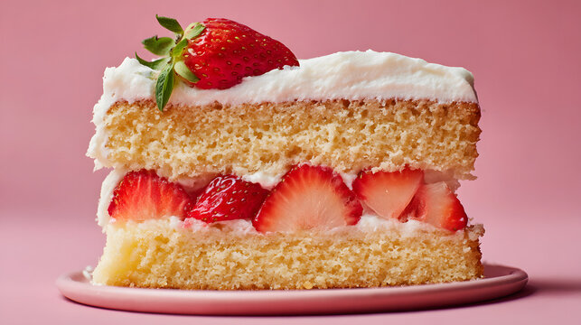 Strawberry cake slice with cream