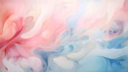 Obraz premium Soft pastel abstract painting fluid acrylic pour art swirling pink blue and white tones dreamy and calming modern wall decor gentle gradient smooth texture