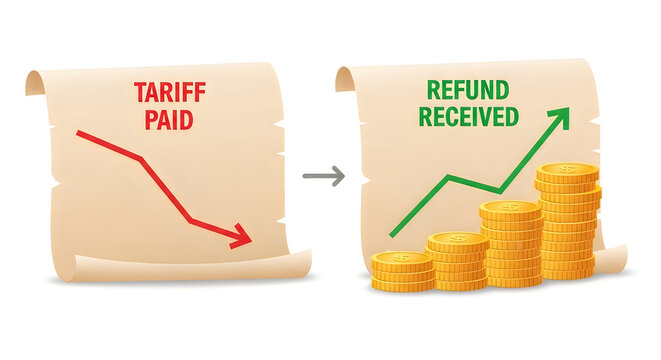 Transition from tariff payment to receiving refunds illustrated with financial growth