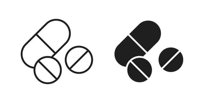 Medicine tablet icon in a simple line art style. EPS10
