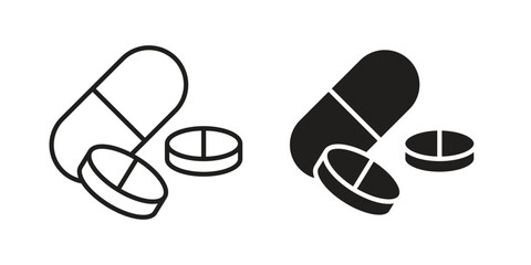 Painkiller pills icon in a simple line art style. EPS10 © Vhj