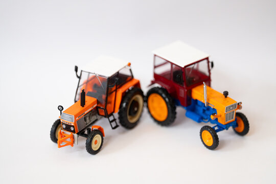 Bucharest Romania 24 February 2026 .UTB 650 and Ursus C-385 agricultural tractors parked side by side on a rural farm. Classic Eastern European farming machinery known for durability and heavy-duty pe