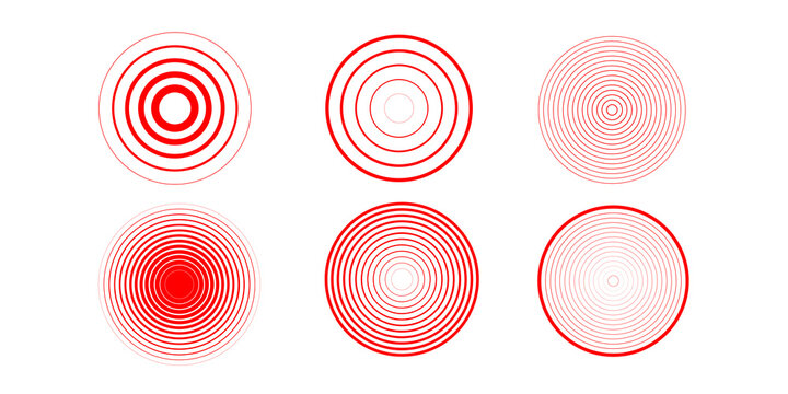 Red radar vector icon PNG with sonar wave rings, concentric circles and transparent cutout perfect for navigation, UI, and infographic visuals