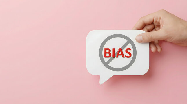 No Bias Speech Bubble Sign Held by Hand, Pink Background