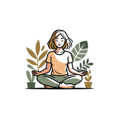 Woman Practicing Yoga with Plants