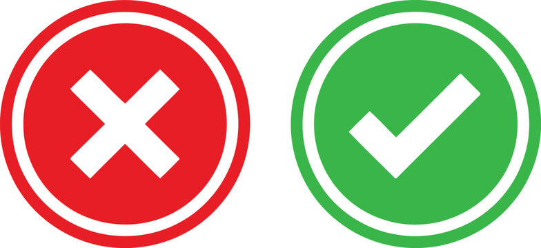 Red circle with a white cross and a green circle with a white check mark