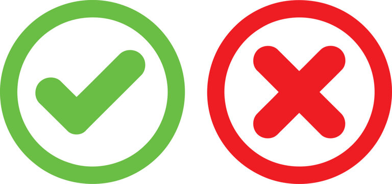 Green check mark and red cross mark in circles indicating positive and negative responses