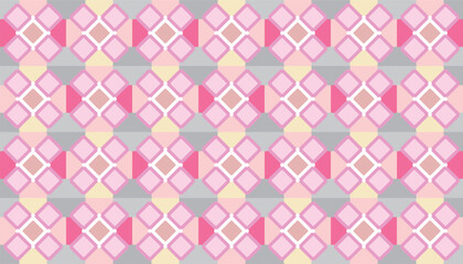 Elegant pink and grey geometric seamless pattern with abstract diamond flower motifs