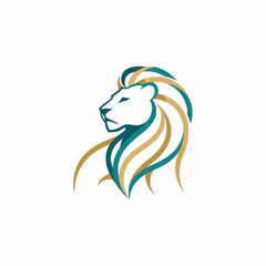 Fototapeta premium Elegant stylized lion head logo with flowing mane design.