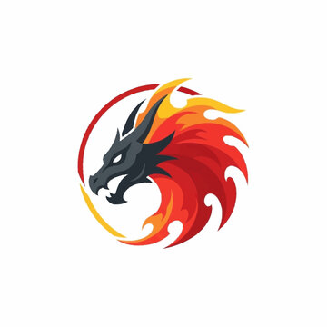 Dynamic Dragon Head Logo with Fiery Mane and Intense Gaze.
