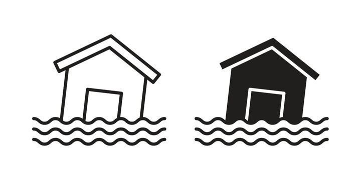 Flooded house icon outline vector set. icon vector isolated on white background. EPS 10