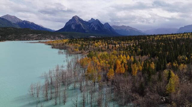 Turquoise Waters Of Abraham Lake In Alberta Canada