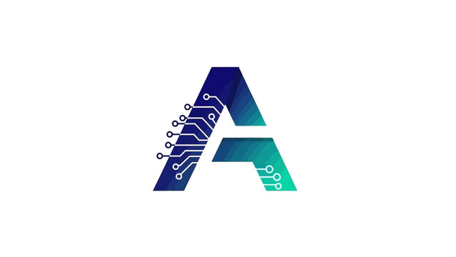 Abstract letter A with circuit board design and gradient