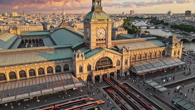 Exploring Gare de Lyon in Paris during sunset with stunning views of the city and river