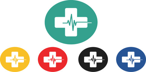 Obraz premium Medical Cross Heartbeat Icon Set with Healthcare Pulse Symbols for Hospital Emergency Clinic Insurance and Health Service Design Projects