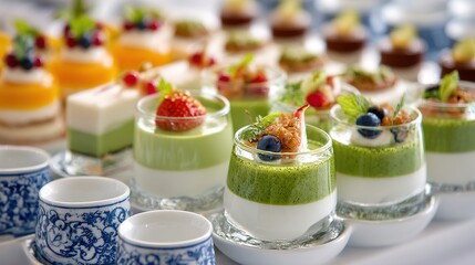 Colorful dessert buffet serving sweet fruit pastries