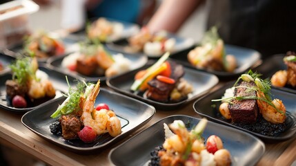 Gourmet catering service presenting appetizers at event